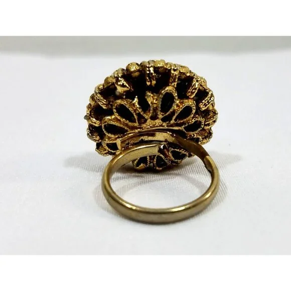 Vintage Gold-Tone Adjustable Costume Ring Faux Pearl Cluster Design Cocktail - Picture 5 of 7